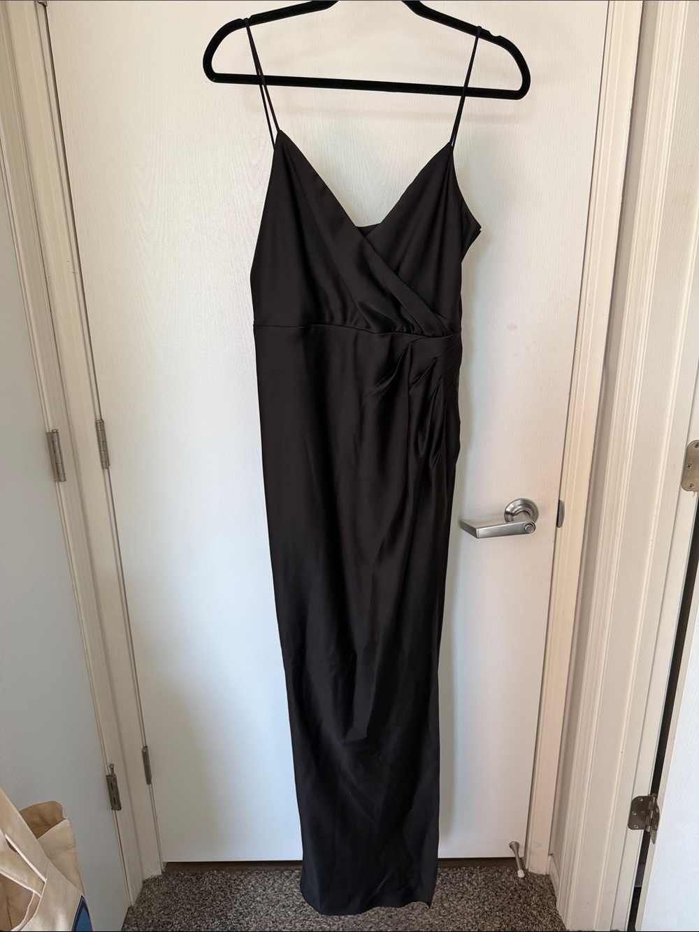 BHLDN Black Satin Spaghetti-Strap Maxi Dress